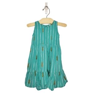 Angels By the Sea 1-2Y Golden Pineapple Print Turquoise Ruffle Hem Dress